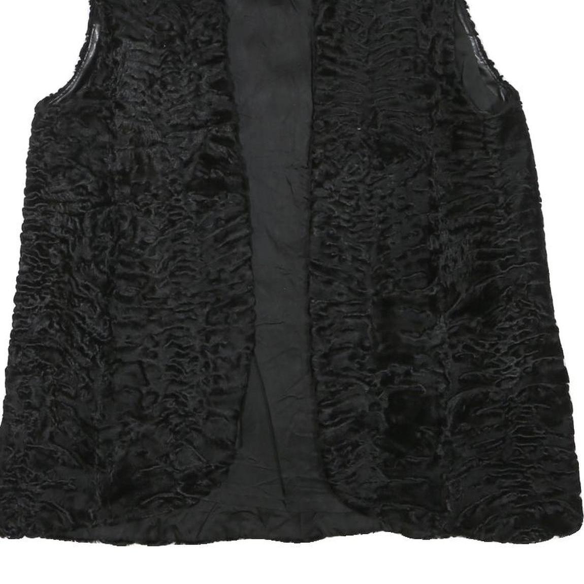 Womens Black Faux Fur Sleeveless Jacket M Polyester Blend Plush Warm Soft