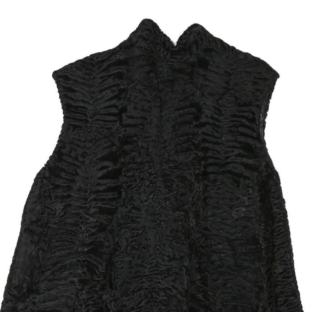 Womens Black Faux Fur Sleeveless Jacket M Polyester Blend Plush Warm Soft