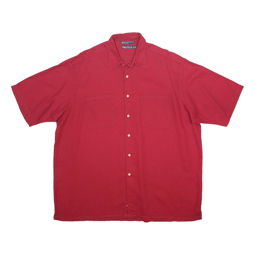 NAUTICA Mens Red Cotton Short Sleeve Shirt XL Casual Button Up Pocket