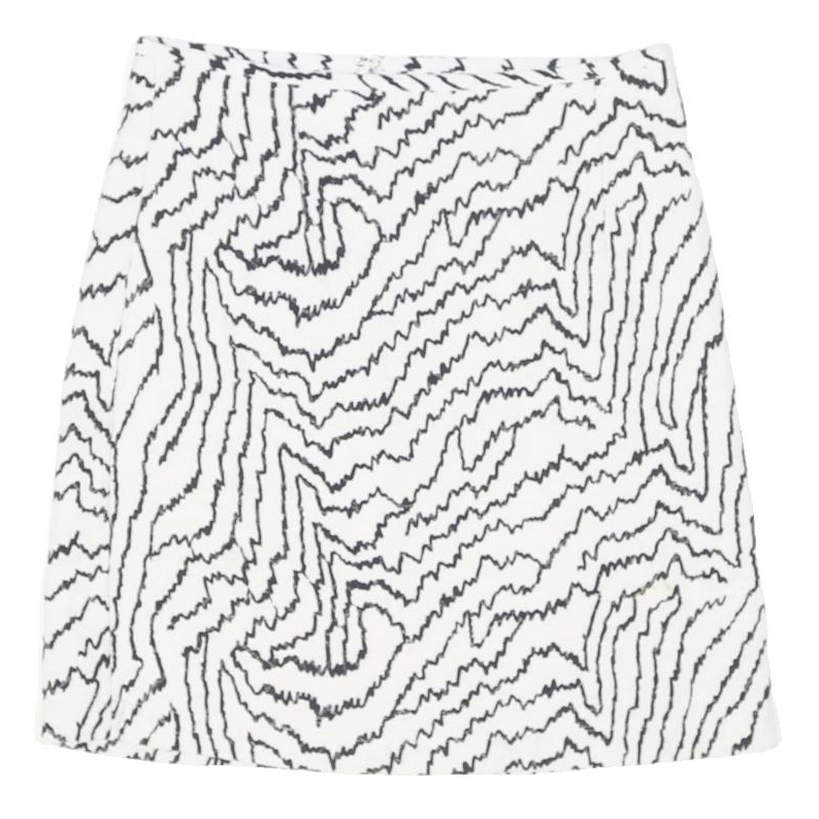 REISS Womens White Black Geometric Mini Skirt UK 6 Polyester Blend Stylish