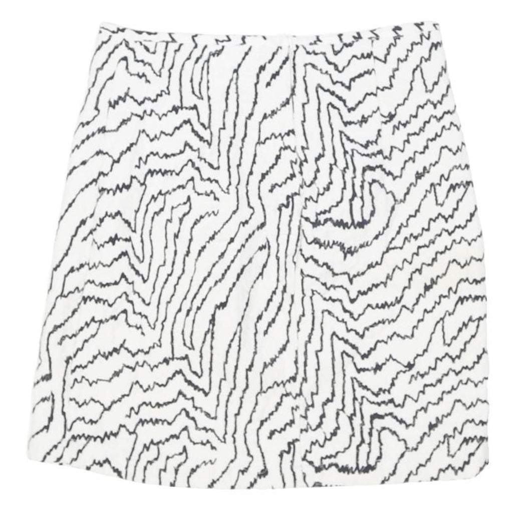 REISS Womens White Black Geometric Mini Skirt UK 6 Polyester Blend Stylish
