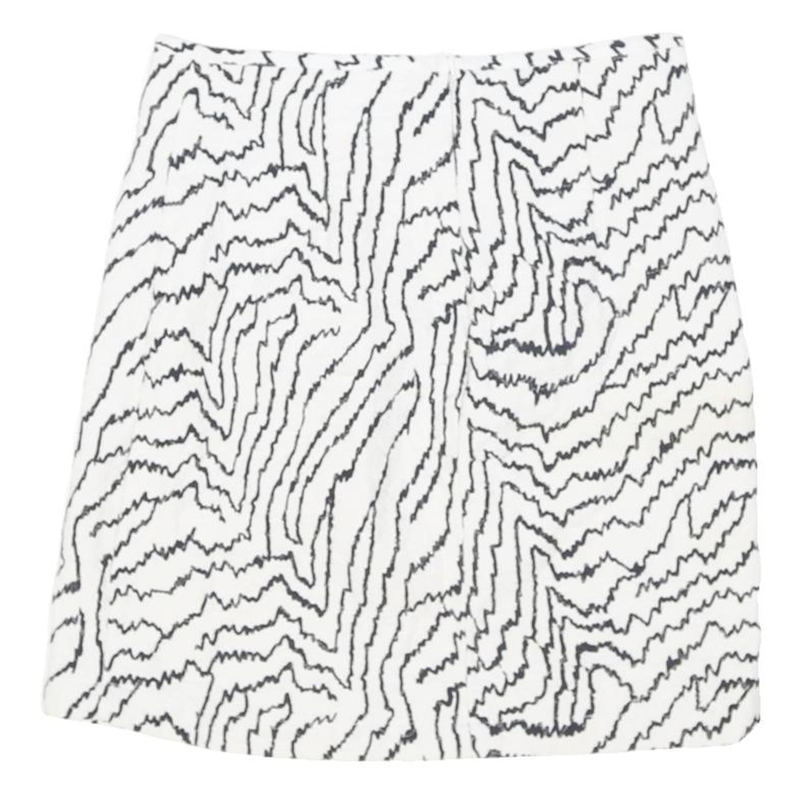 REISS Womens White Black Geometric Mini Skirt UK 6 Polyester Blend Stylish