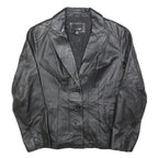 EAST5TH Womens Black Leather Button Jacket L Smooth Classic