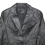 EAST5TH Womens Black Leather Button Jacket L Smooth Classic