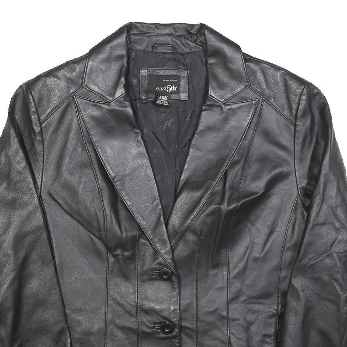 EAST5TH Womens Black Leather Button Jacket L Smooth Classic
