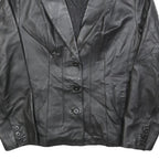 EAST5TH Womens Black Leather Button Jacket L Smooth Classic