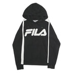 FILA Mens Black & White Logo Hoodie M Cotton Casual Streetwear Sweatshirt