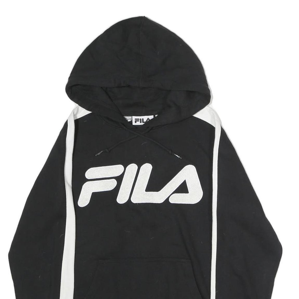 FILA Mens Black & White Logo Hoodie M Cotton Casual Streetwear Sweatshirt