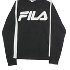 FILA Mens Black & White Logo Hoodie M Cotton Casual Streetwear Sweatshirt