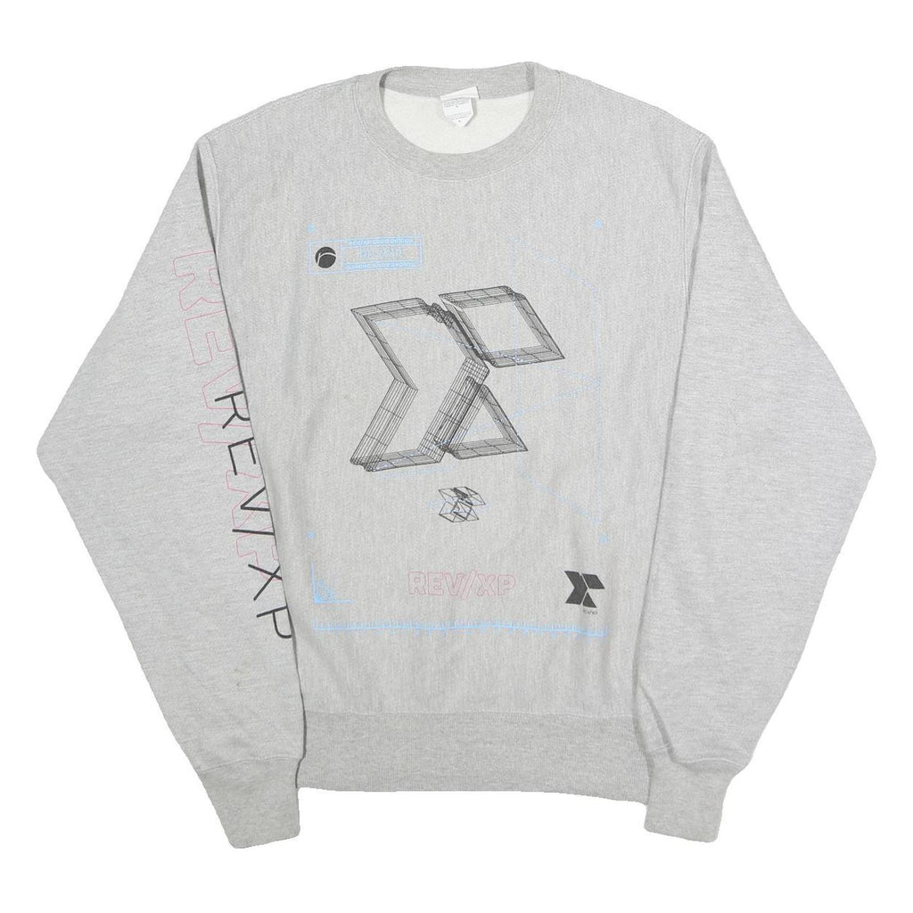 CHAMPION Mens Grey Crew Neck M REVXP Graphic Sweatshirt Cotton Blend Pullover