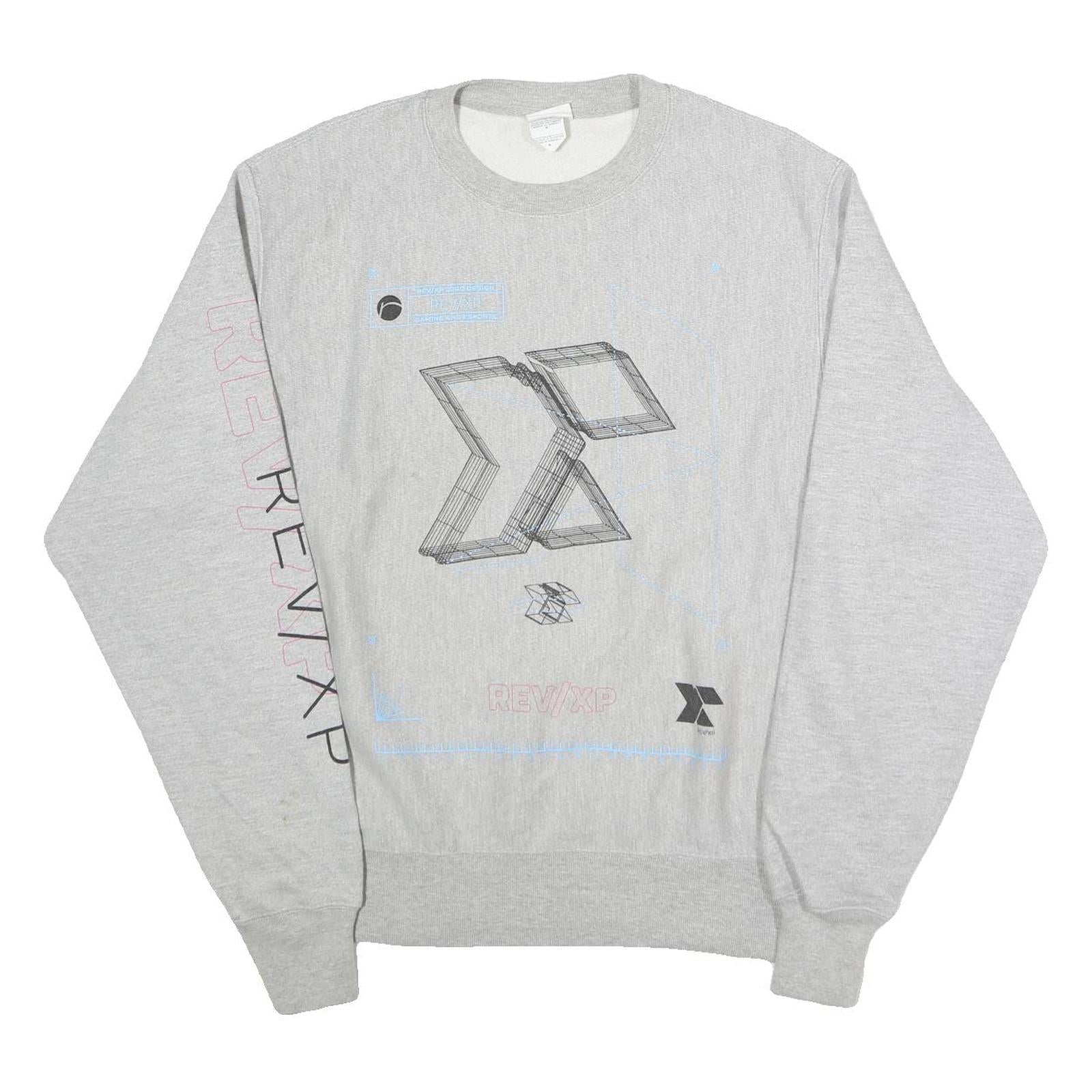 CHAMPION Mens Grey Crew Neck M REVXP Graphic Sweatshirt Cotton Blend Pullover