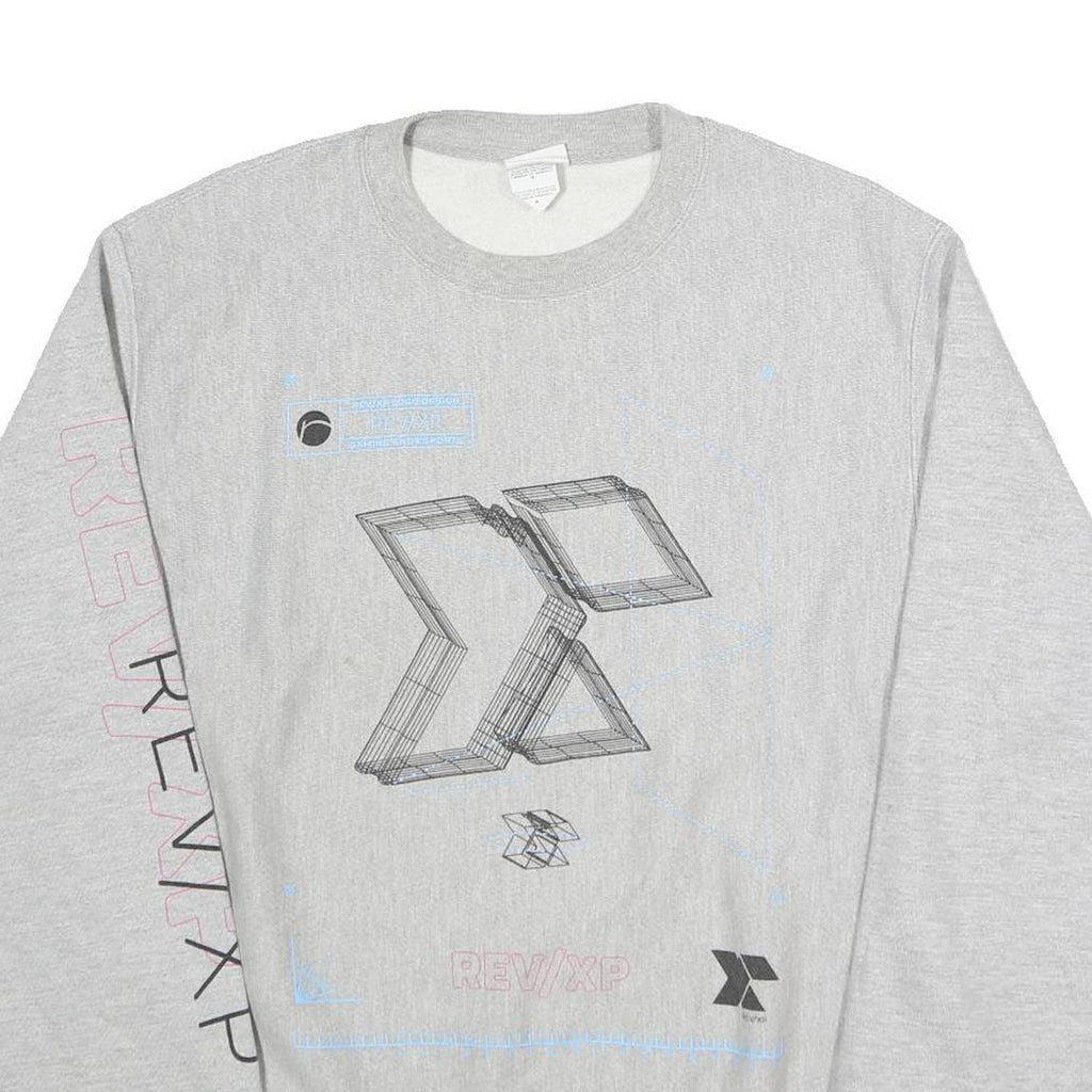 CHAMPION Mens Grey Crew Neck M REVXP Graphic Sweatshirt Cotton Blend Pullover