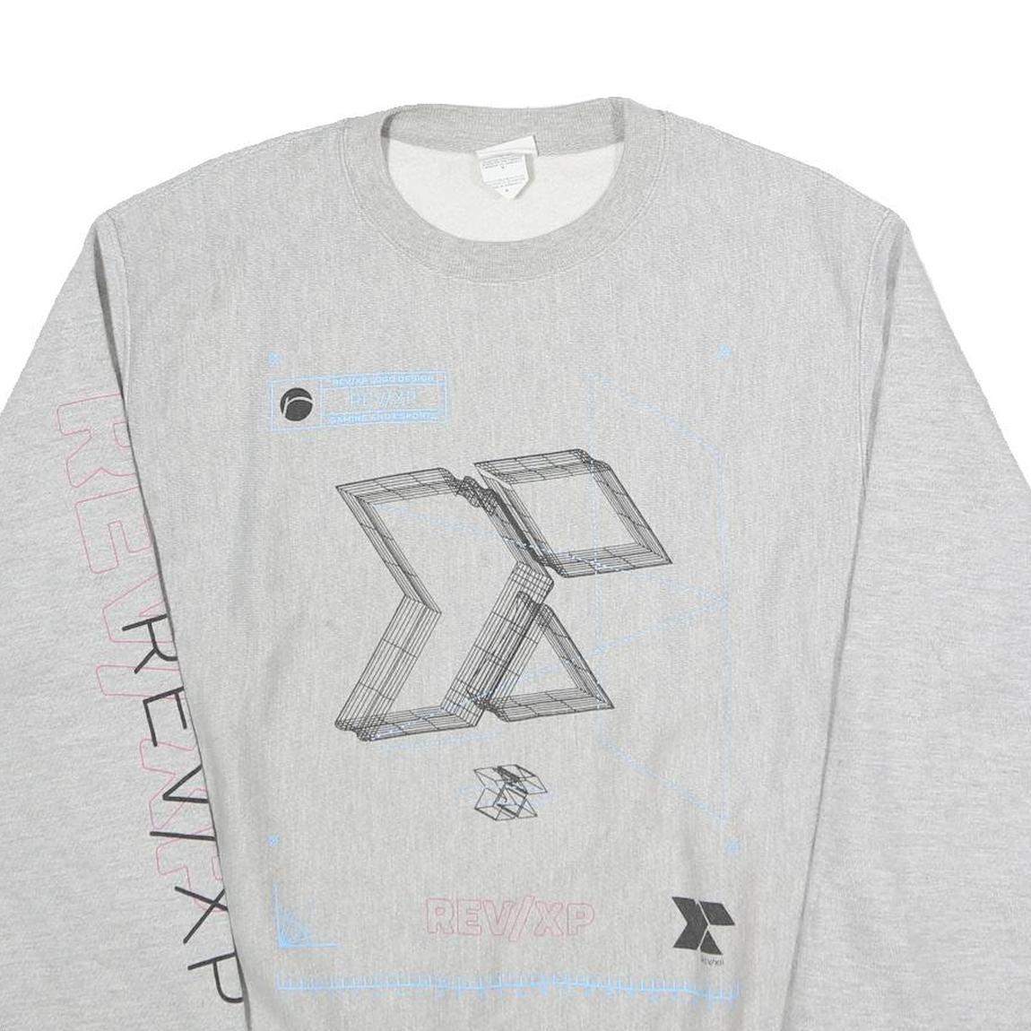 CHAMPION Mens Grey Crew Neck M REVXP Graphic Sweatshirt Cotton Blend Pullover