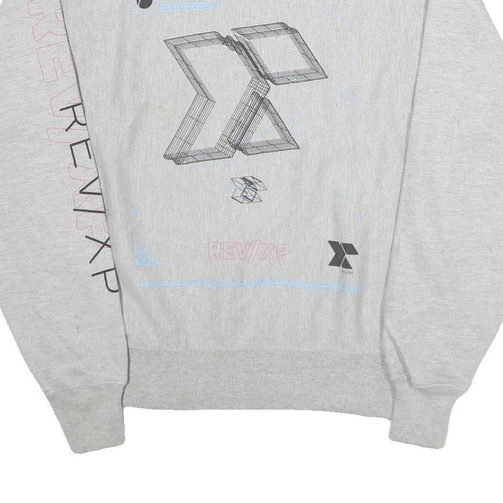 CHAMPION Mens Grey Crew Neck M REVXP Graphic Sweatshirt Cotton Blend Pullover