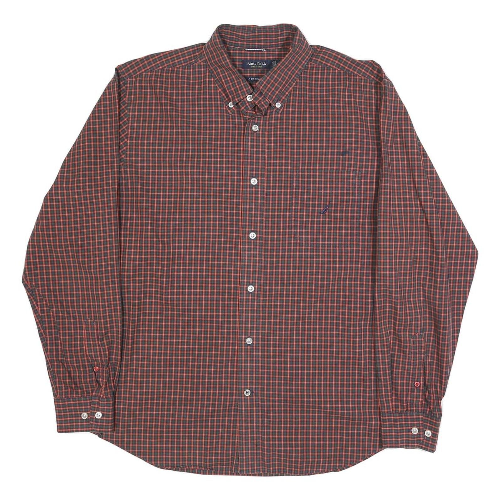 NAUTICA Mens Red & Black Check Shirt L Button Down Collar Long Sleeve Casual