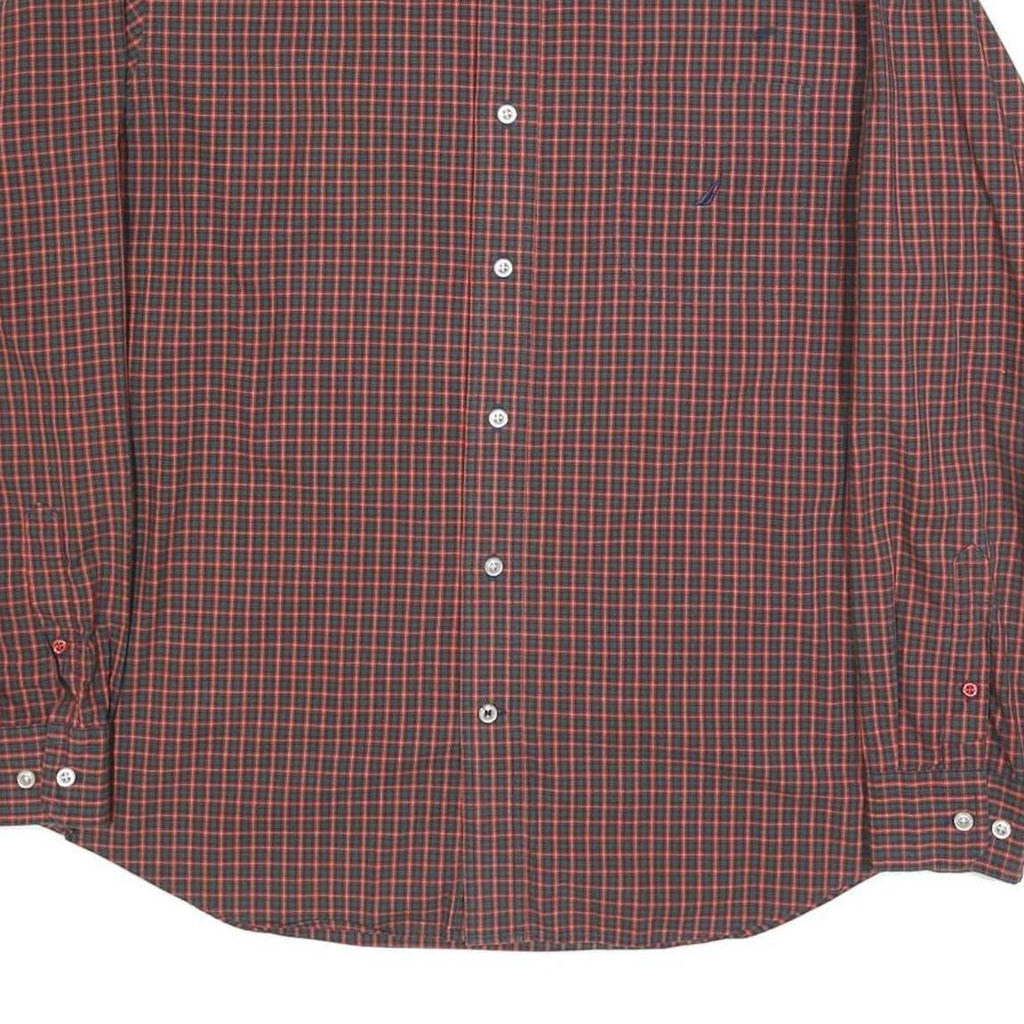 NAUTICA Mens Red & Black Check Shirt L Button Down Collar Long Sleeve Casual