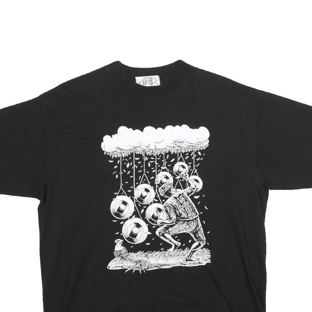NOE'S ARK Mens Black Graphic T-Shirt M Short Sleeve Crew Neck Unique Print