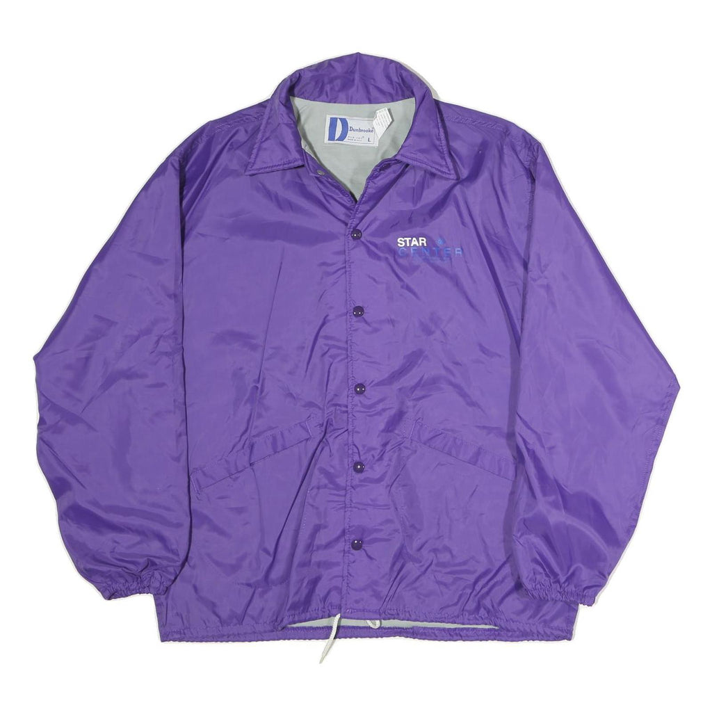 DUNBROOKE Mens Purple Nylon Coach Jacket L Button Plain Lightweight Outerwear