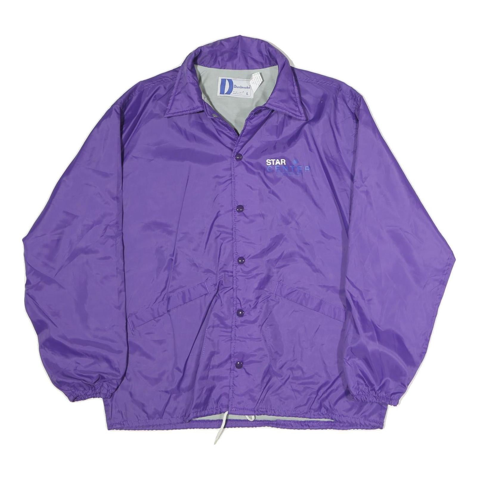 DUNBROOKE Mens Purple Nylon Coach Jacket L Button Plain Lightweight Outerwear