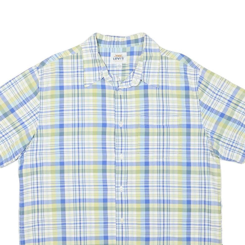 LEVI'S Mens Blue Green Shirt L Cotton Blend Short Sleeve Plaid Summer Casual