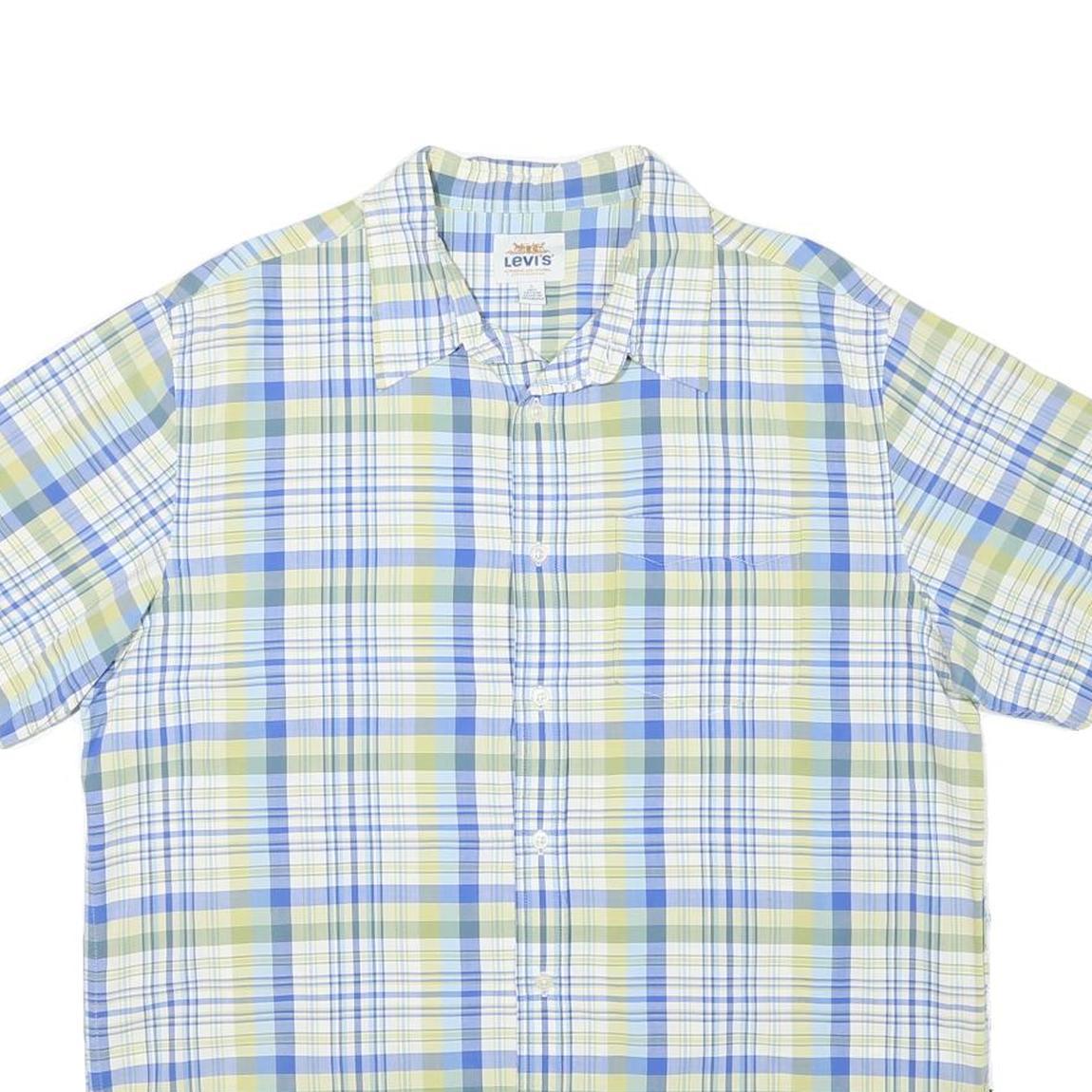 LEVI'S Mens Blue Green Shirt L Cotton Blend Short Sleeve Plaid Summer Casual