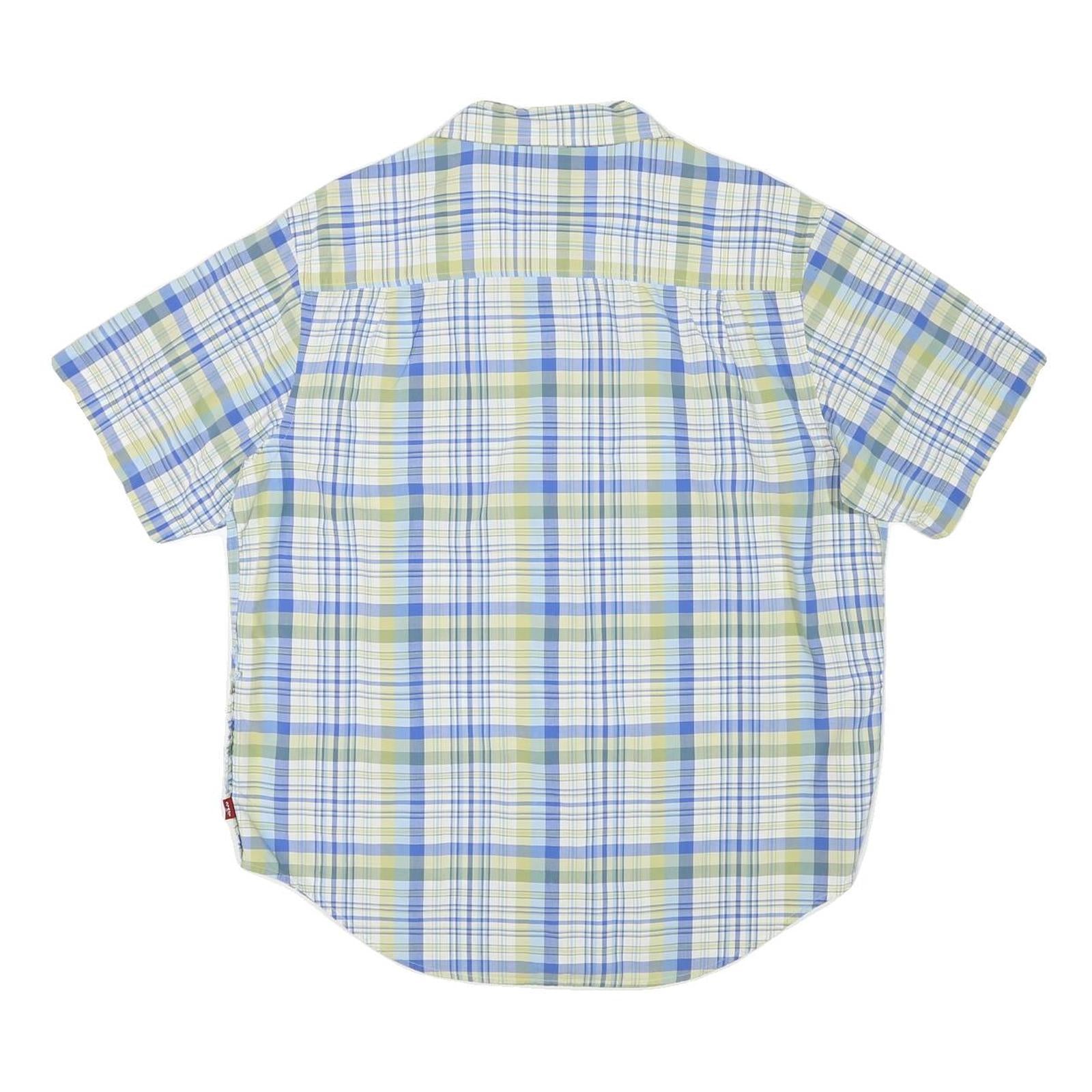 LEVI'S Mens Blue Green Shirt L Cotton Blend Short Sleeve Plaid Summer Casual