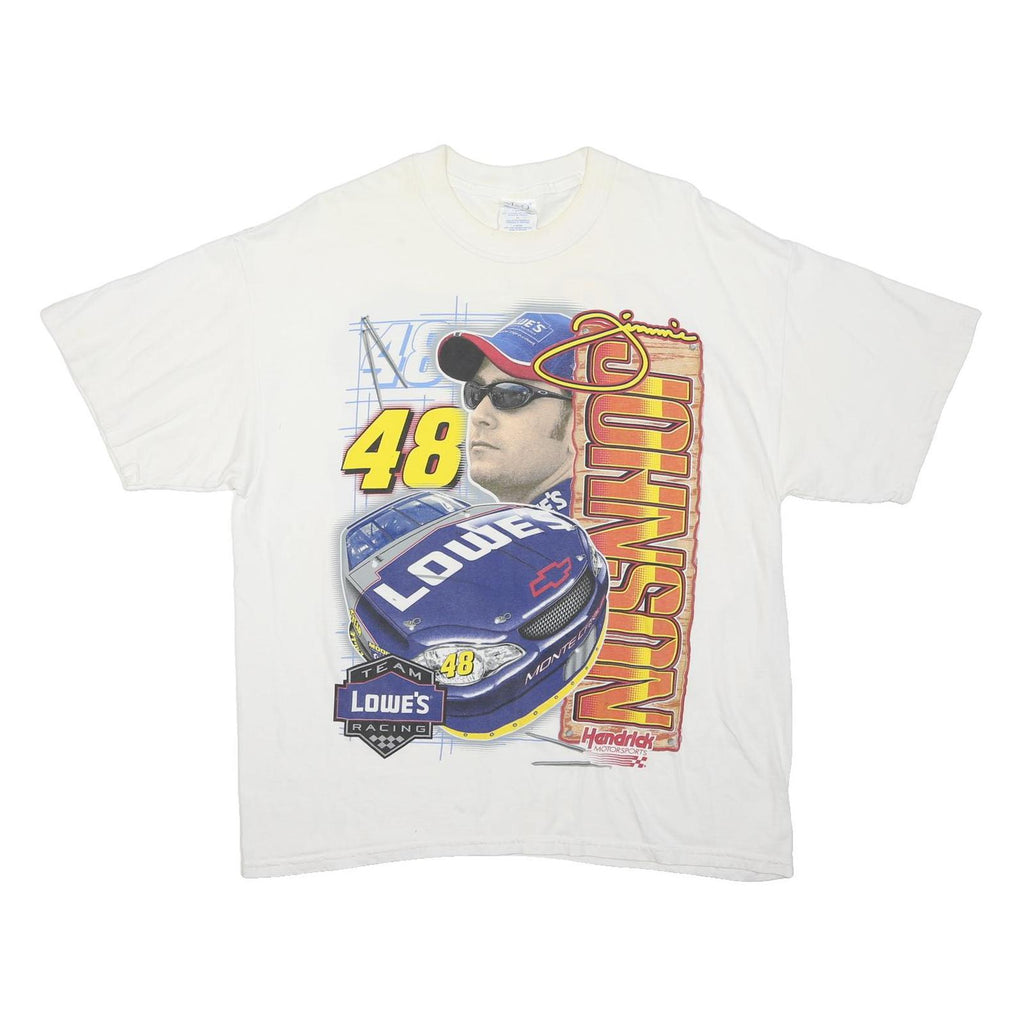 M&Q Mens White Jimmie Johnson Graphic T-Shirt XL Short Sleeve Crew Neck NASCAR