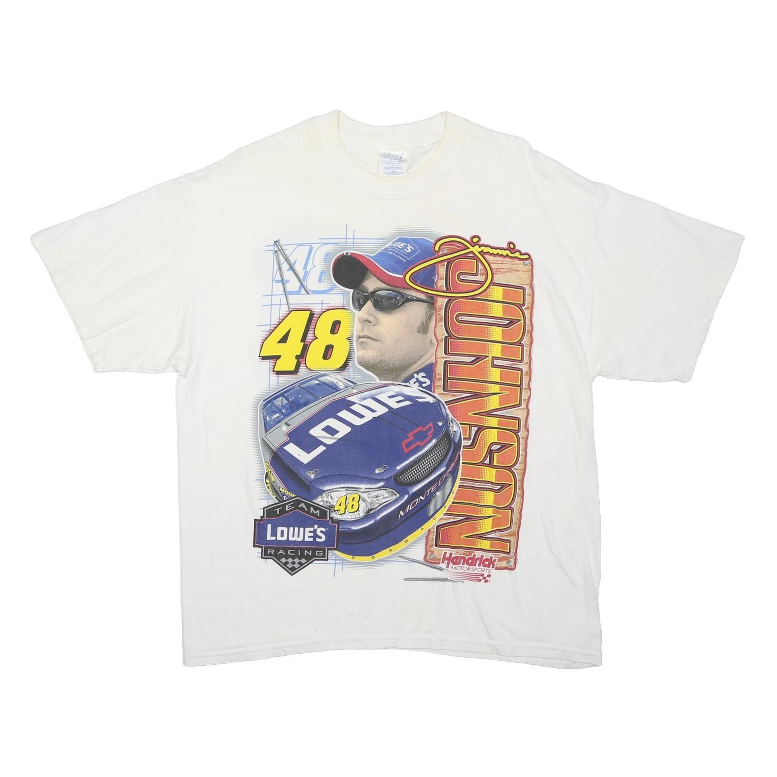 M&Q Mens White Jimmie Johnson Graphic T-Shirt XL Short Sleeve Crew Neck NASCAR