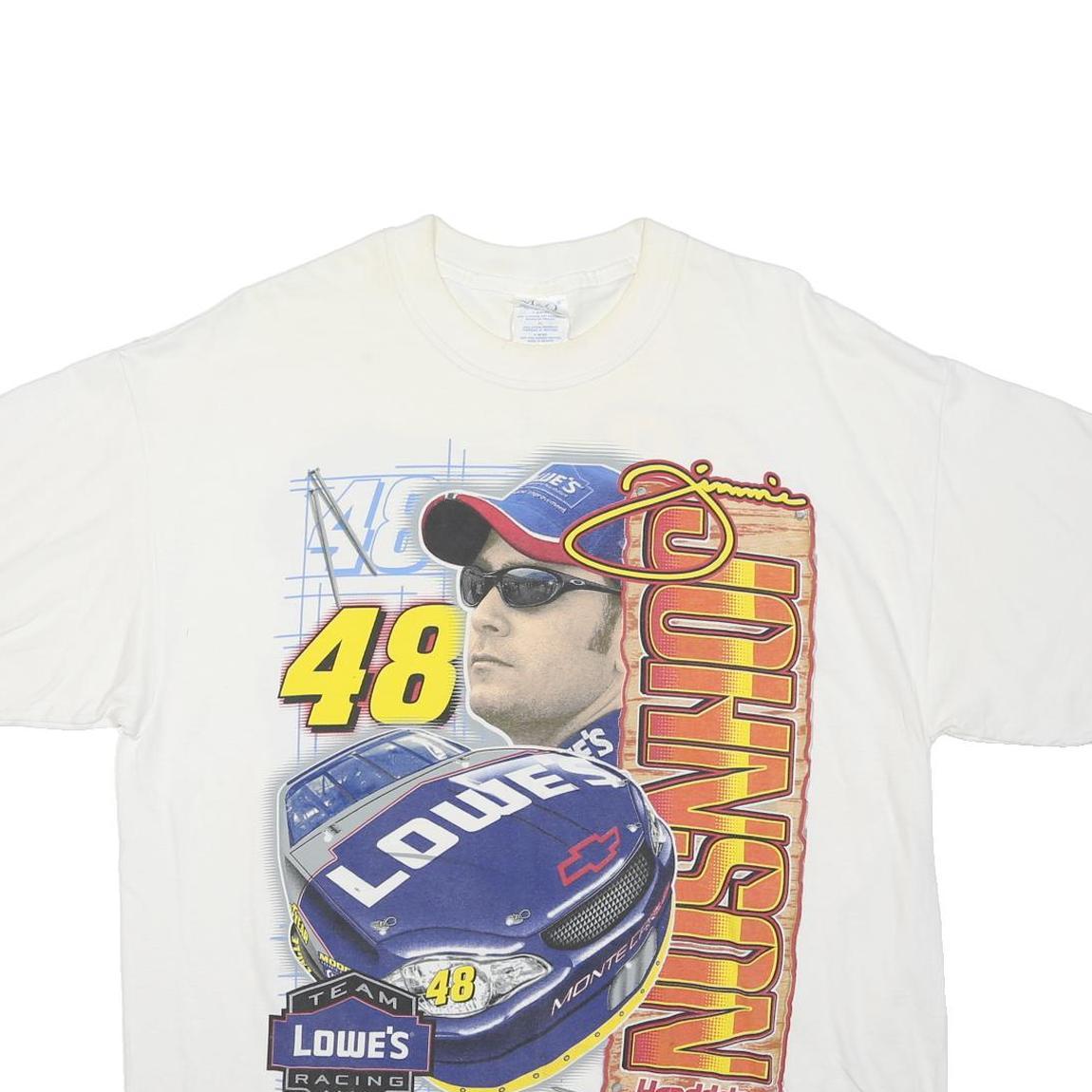 M&Q Mens White Jimmie Johnson Graphic T-Shirt XL Short Sleeve Crew Neck NASCAR
