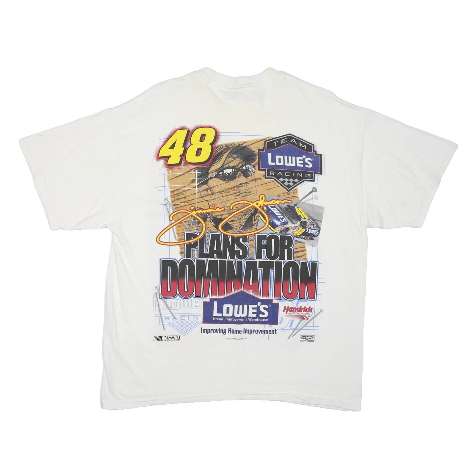 M&Q Mens White Jimmie Johnson Graphic T-Shirt XL Short Sleeve Crew Neck NASCAR