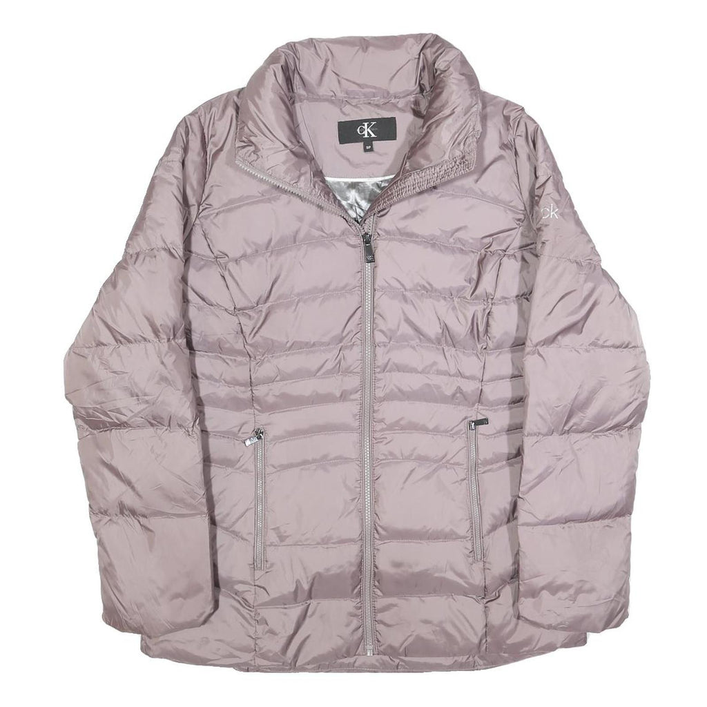 CALVIN KLEIN Womens Grey Pink Puffer Jacket S Polyester Zip Lightweight Warm
