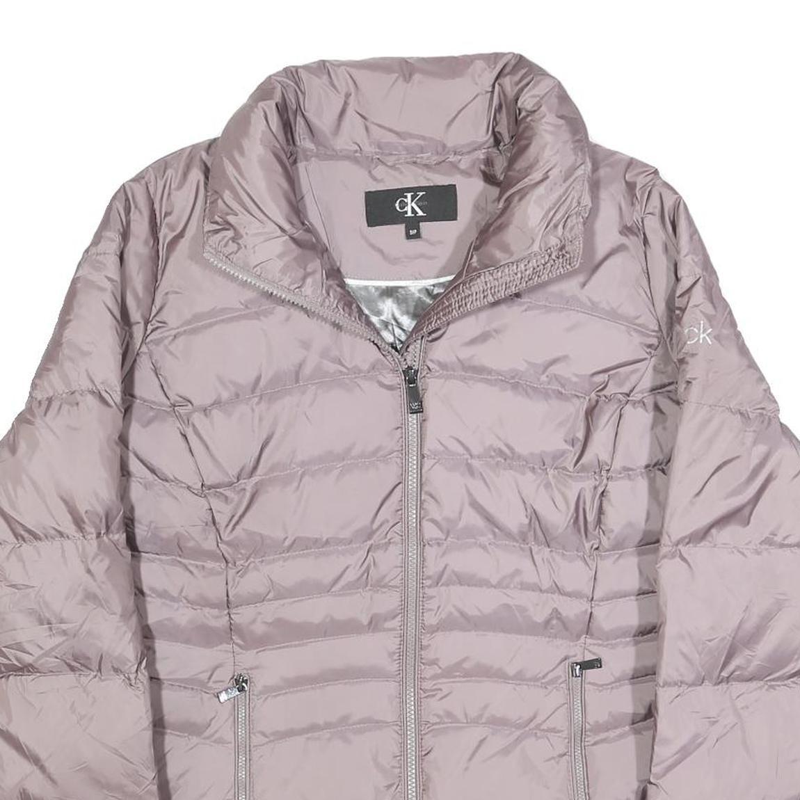 CALVIN KLEIN Womens Grey Pink Puffer Jacket S Polyester Zip Lightweight Warm