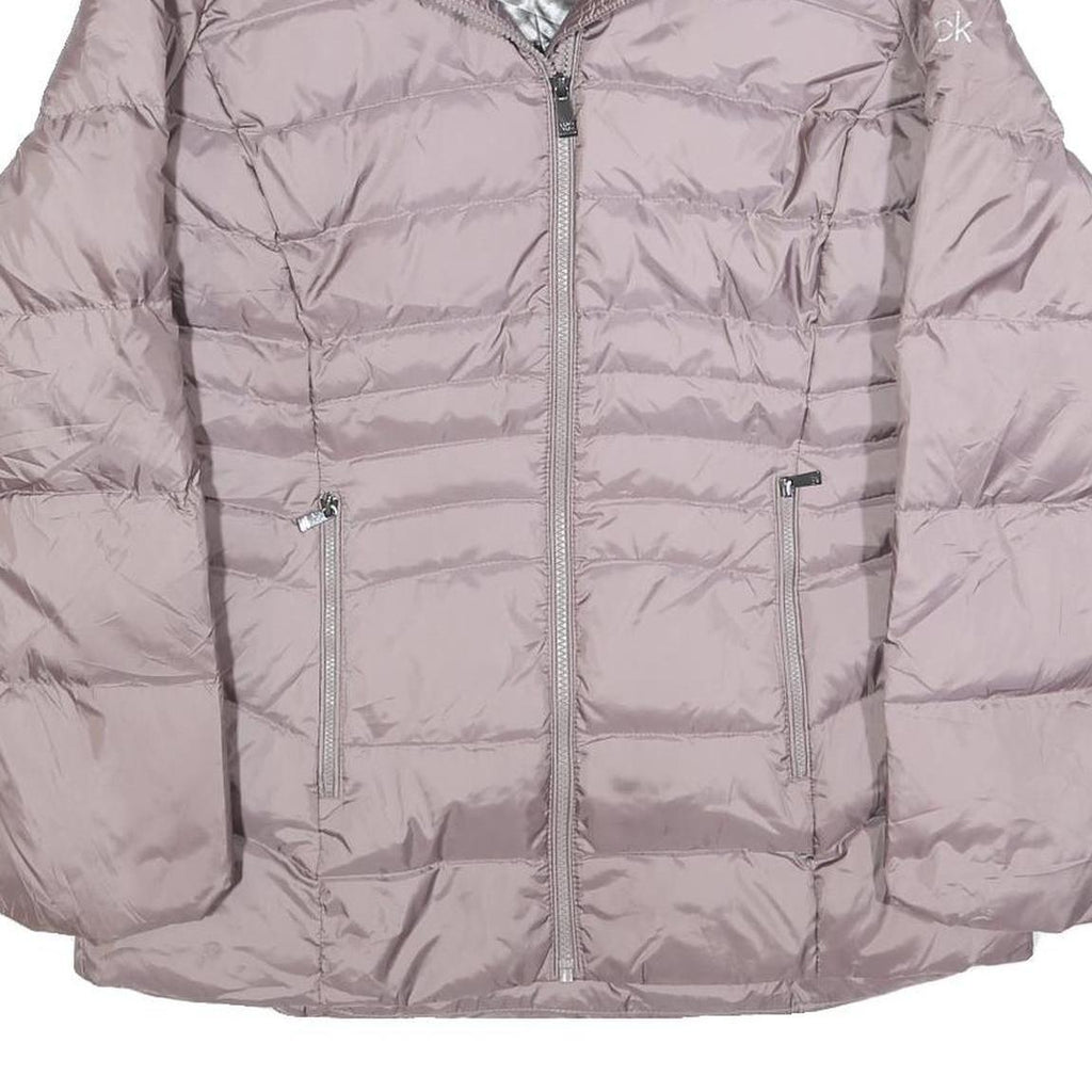 CALVIN KLEIN Womens Grey Pink Puffer Jacket S Polyester Zip Lightweight Warm
