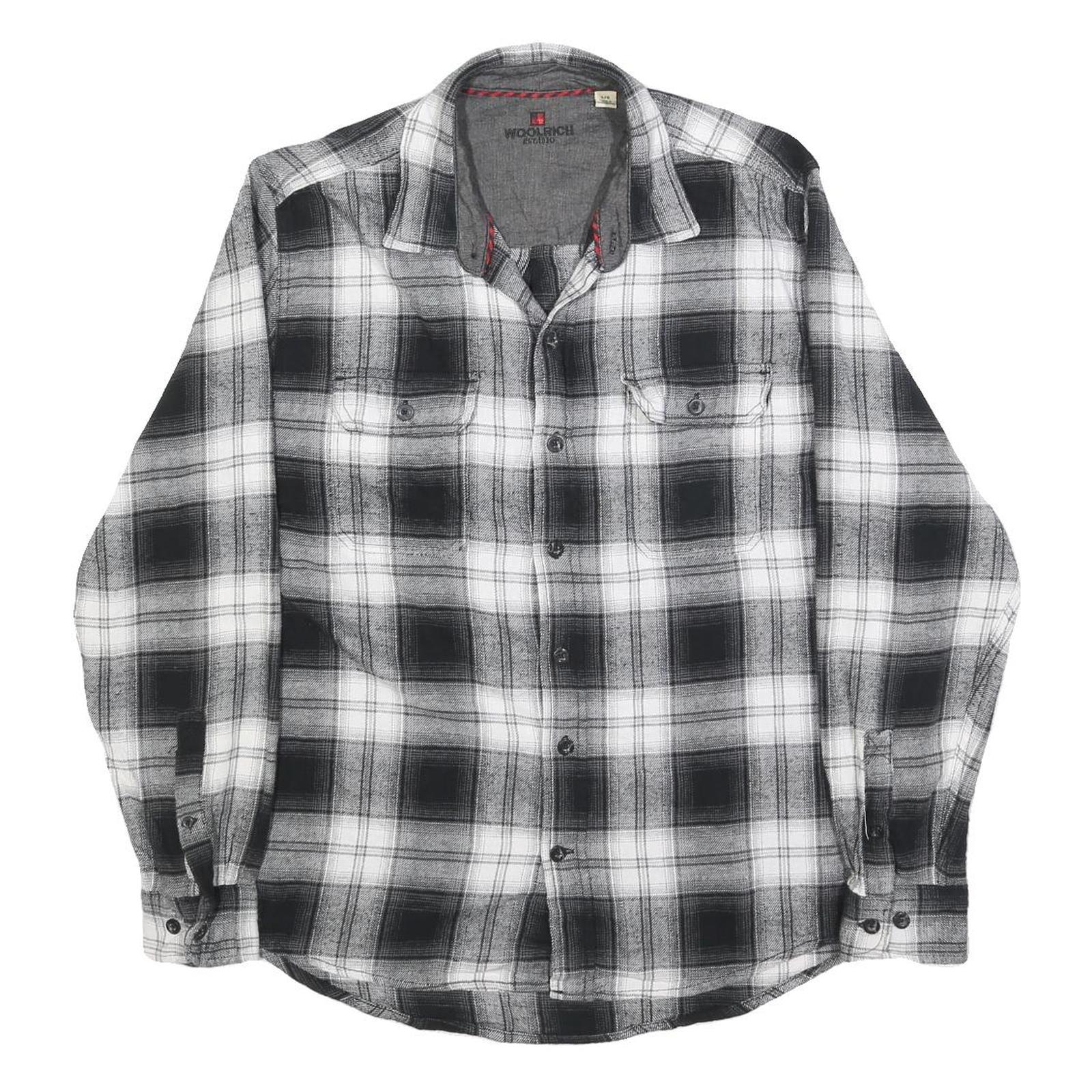 WOOLRICH Mens Black & White Check Shirt L Cotton Blend Long Sleeve Casual