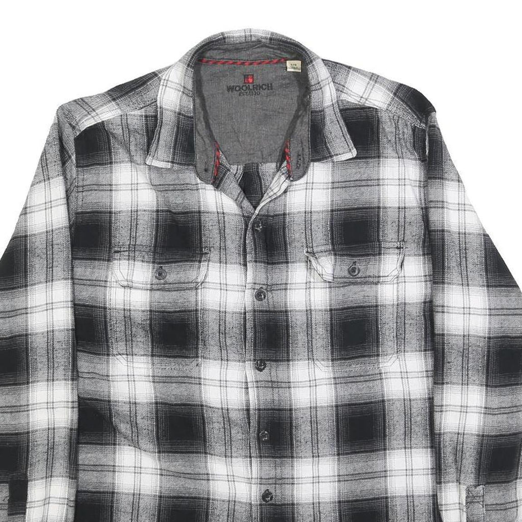 WOOLRICH Mens Black & White Check Shirt L Cotton Blend Long Sleeve Casual