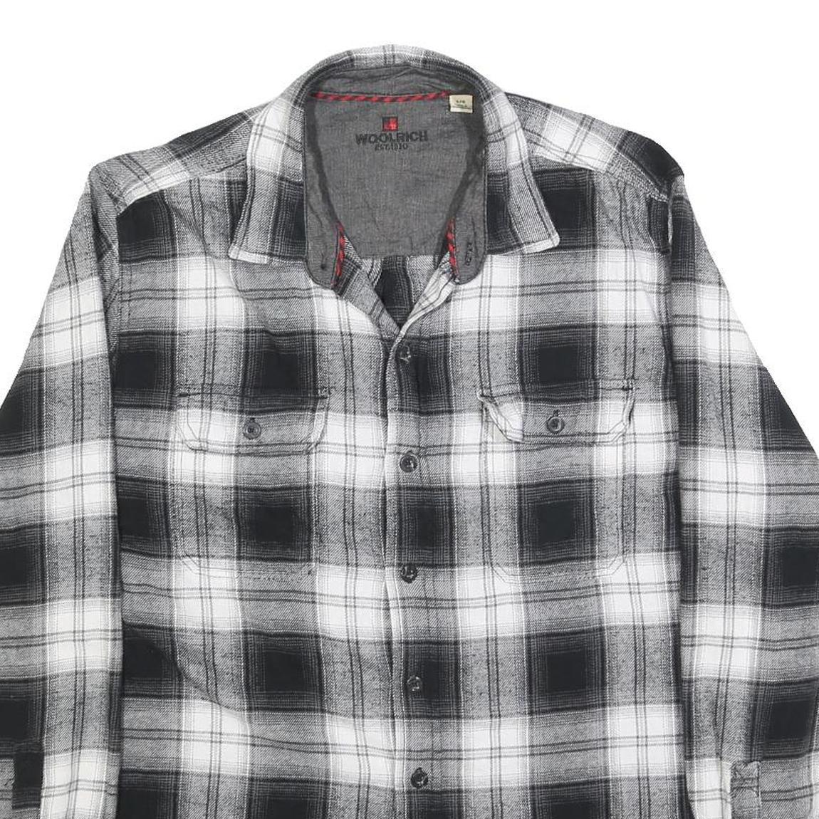 WOOLRICH Mens Black & White Check Shirt L Cotton Blend Long Sleeve Casual