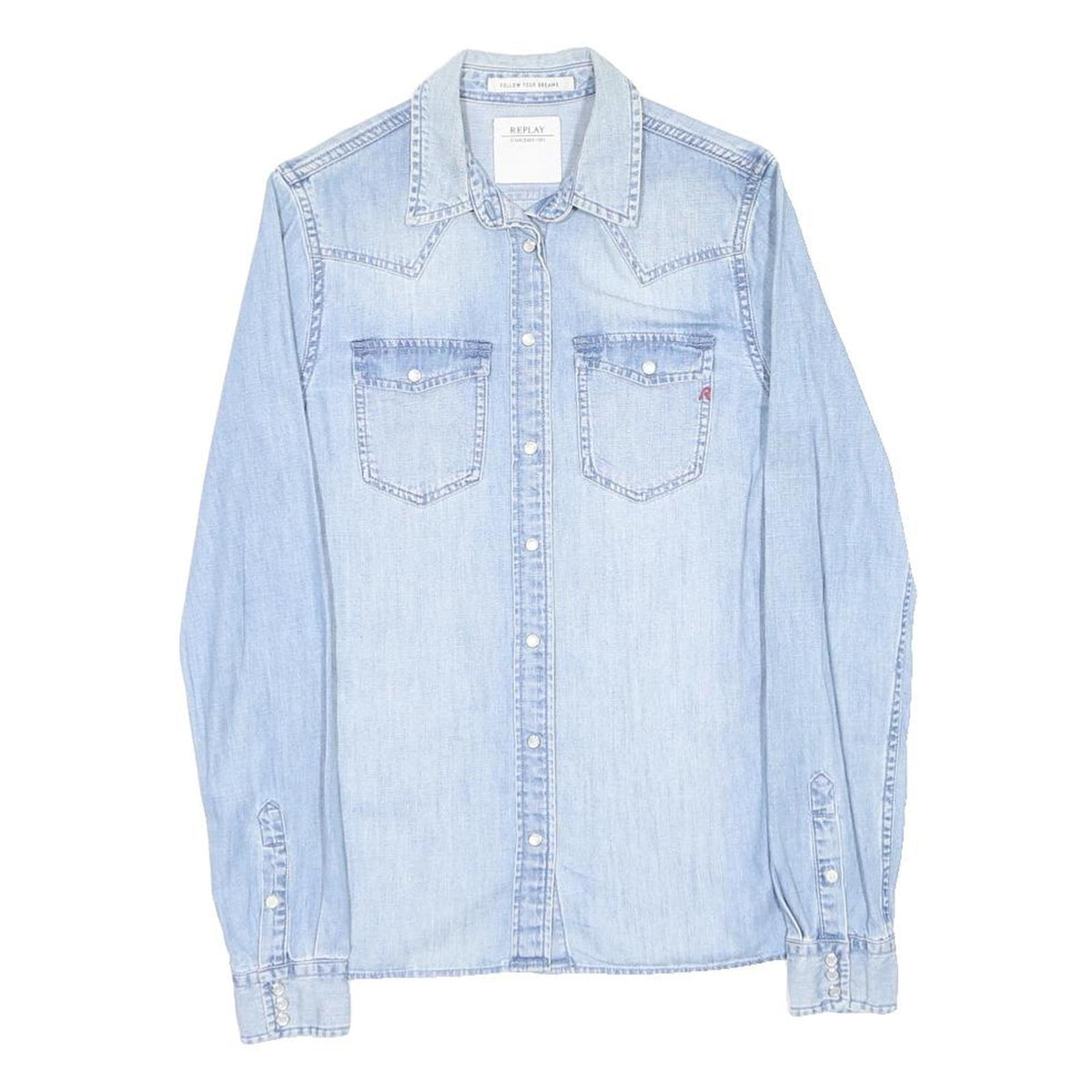 REPLAY Womens Blue Denim Shirt XS Lightweight Casual Button-Up Western Style