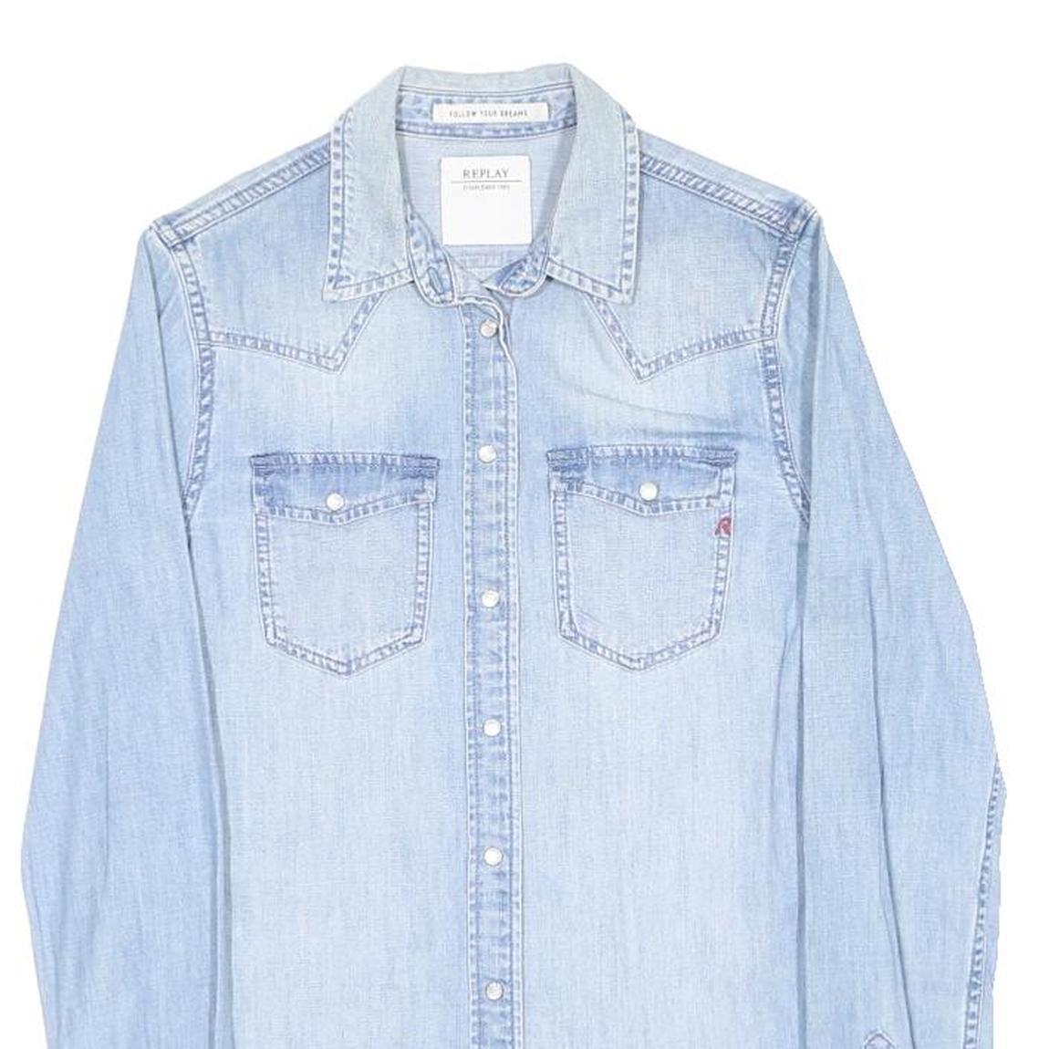 REPLAY Womens Blue Denim Shirt XS Lightweight Casual Button-Up Western Style