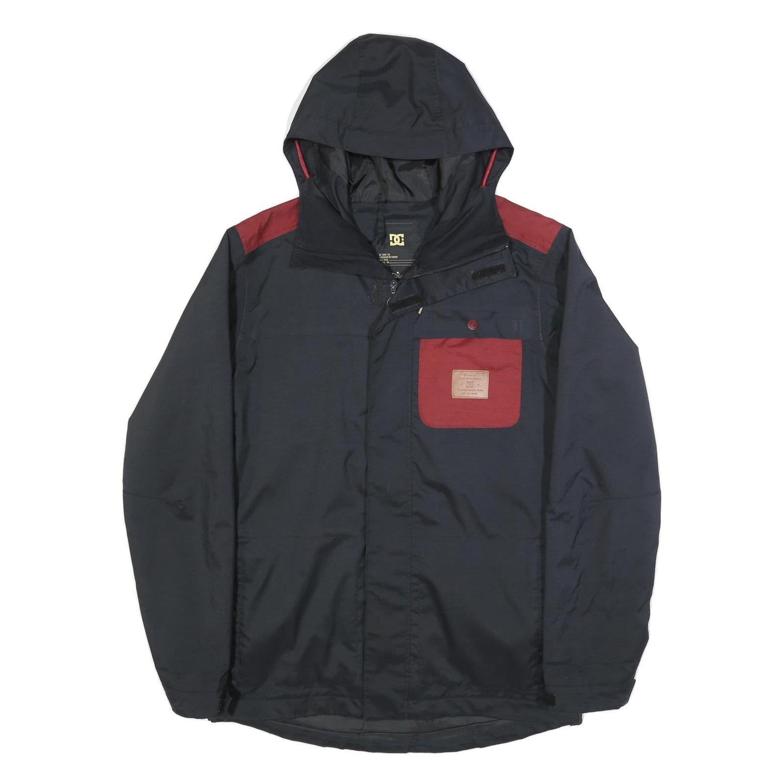 DC SHOES Mens Black & Burgundy Hooded Zip Jacket S Polyester Casual Outdoor
