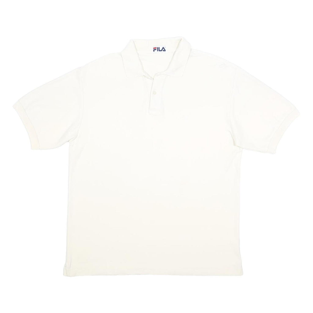 FILA Mens White Short Sleeve Plain Polo Shirt M Cotton Casual Basic