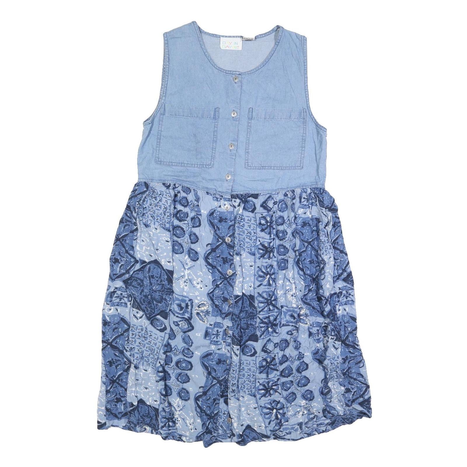 DAY IN DAY OUT Womens Blue Denim Patchwork Sleeveless Day Dress Cotton Blend S