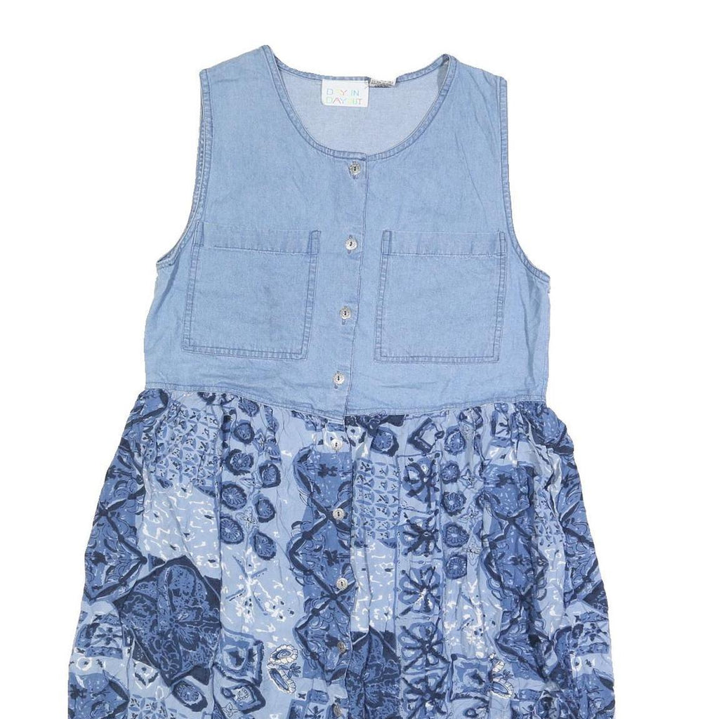 DAY IN DAY OUT Womens Blue Denim Patchwork Sleeveless Day Dress Cotton Blend S
