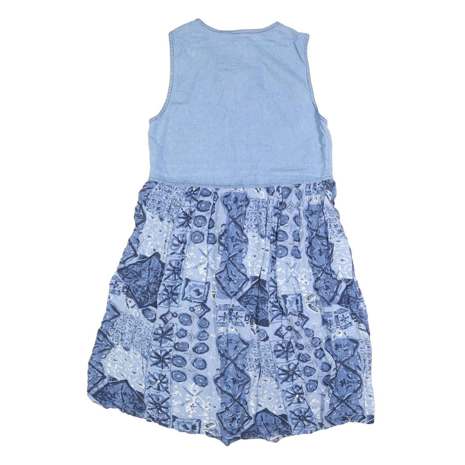 DAY IN DAY OUT Womens Blue Denim Patchwork Sleeveless Day Dress Cotton Blend S