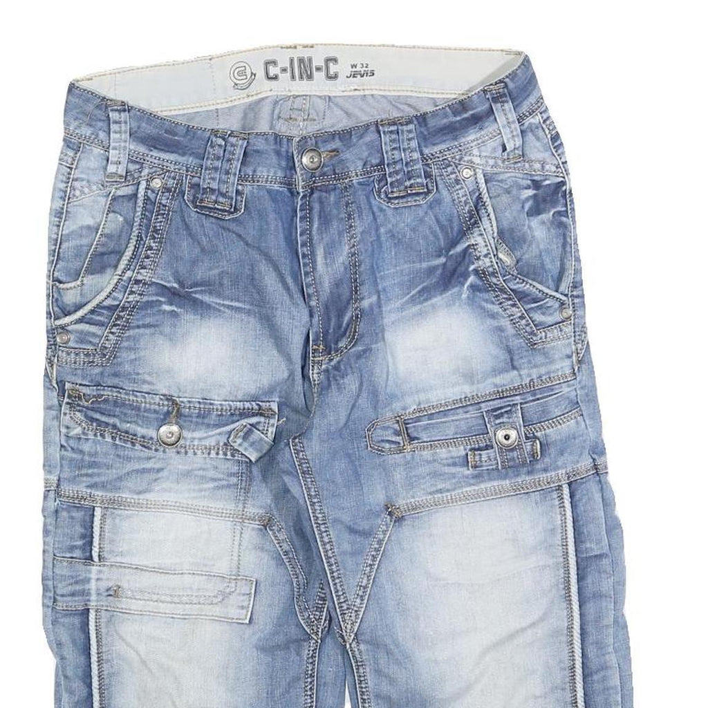 CINC Mens Cotton Blend Blue Denim Cargo Shorts M W32 Casual Summer Wear