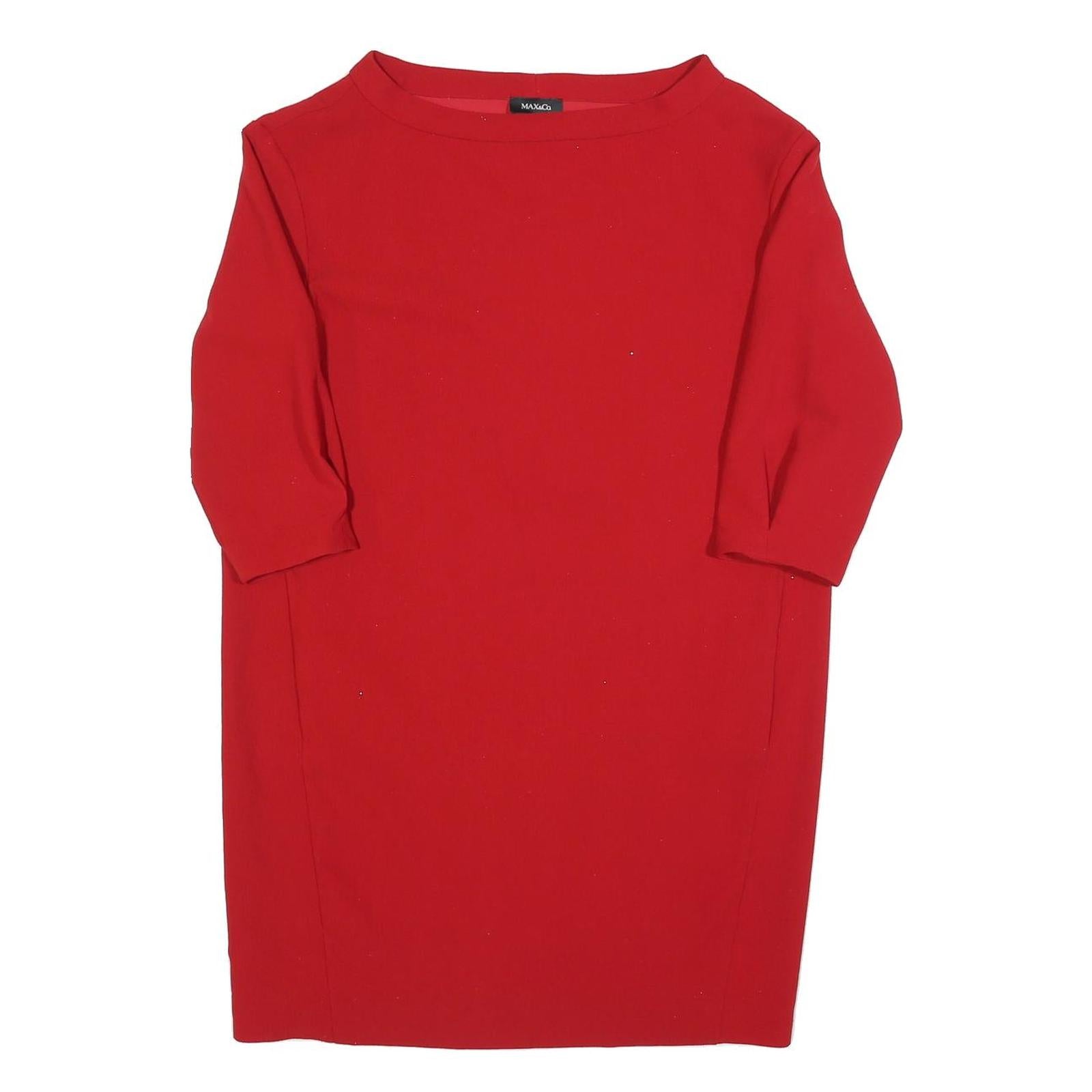 MAX&CO Womens Red Shift Dress Polyester Blend 3/4 Sleeve L Classic Elegant