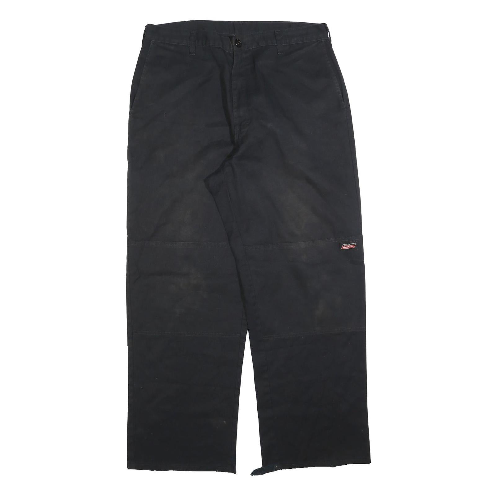 DICKIES Mens Regular Black Cotton Blend Trousers W36 L32 Workwear Zip Closure