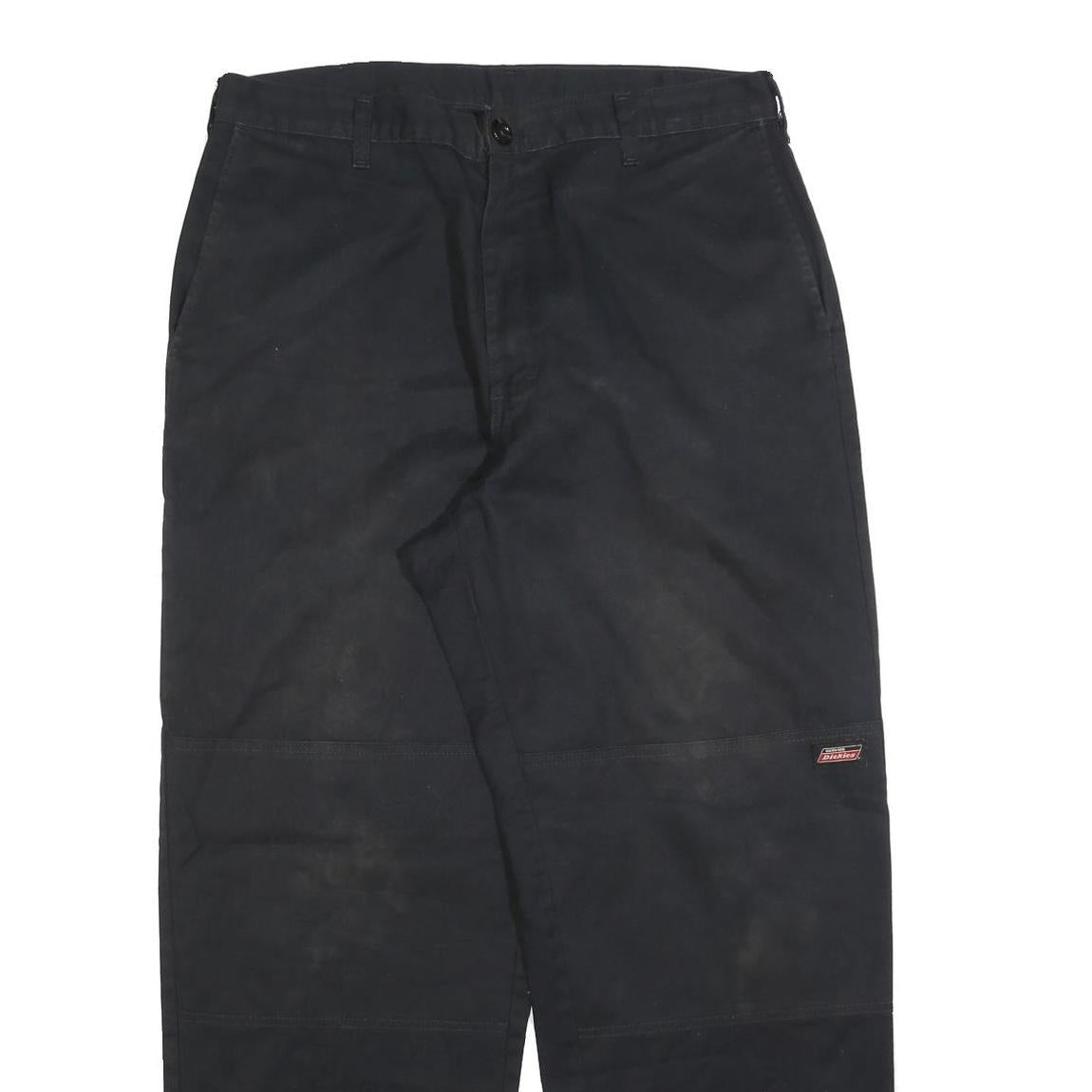 DICKIES Mens Regular Black Cotton Blend Trousers W36 L32 Workwear Zip Closure