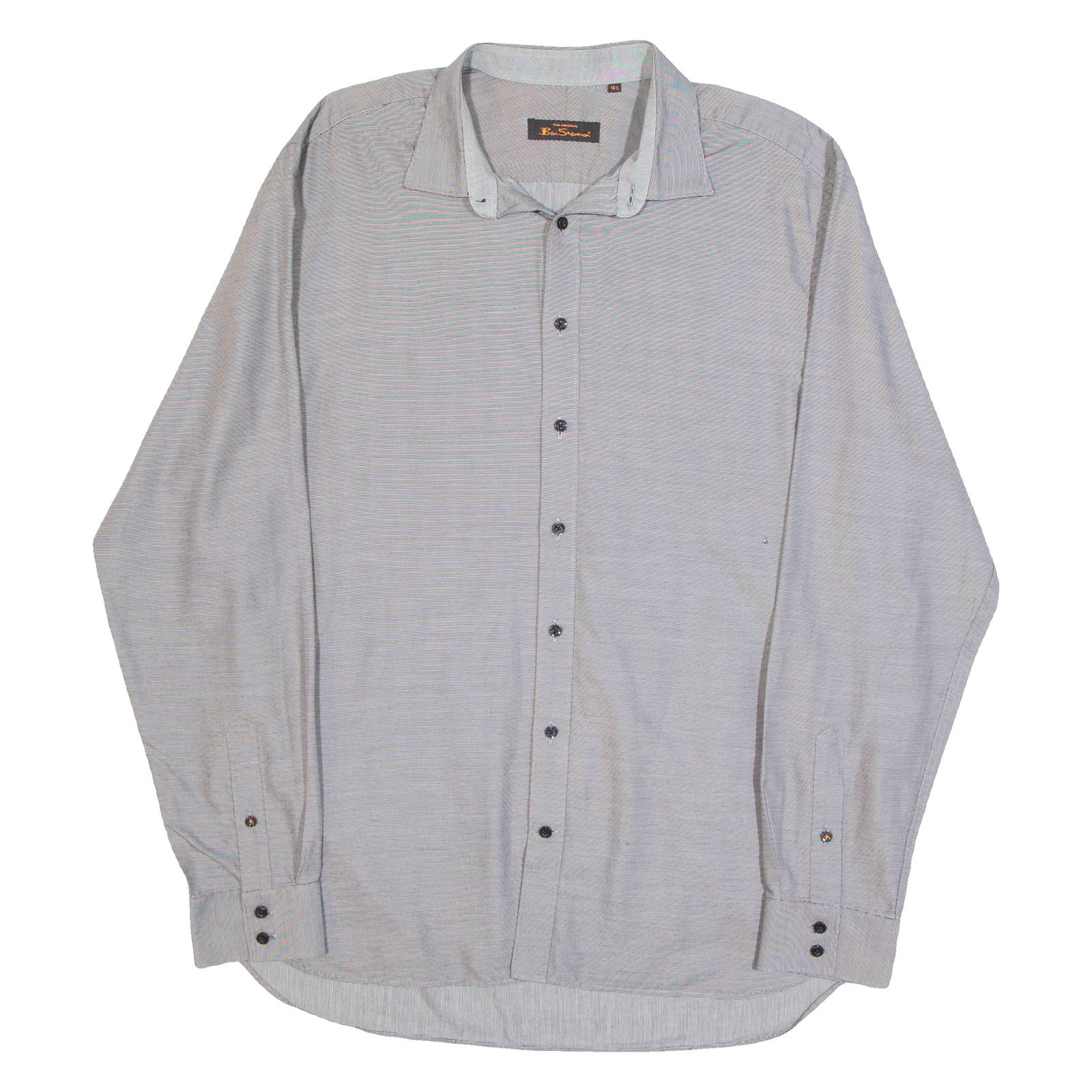 BEN SHERMAN Mens Plain Shirt Grey Long Sleeve XXS