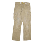 CARHARTT Mens Cotton Blend Beige Relaxed Cargo Trousers W32 L32 Workwear Utility