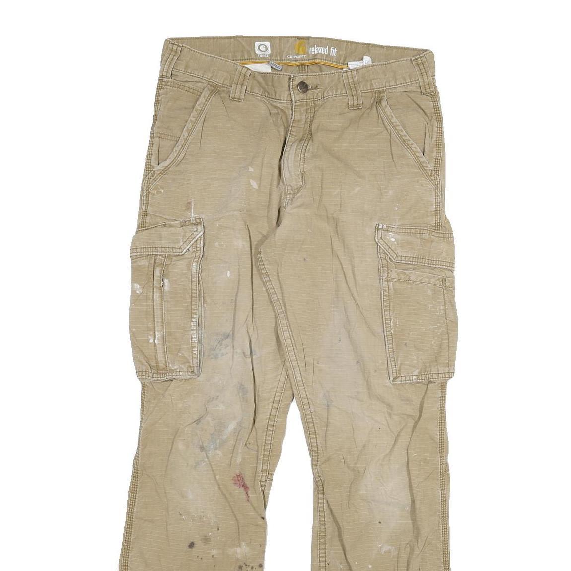 CARHARTT Mens Cotton Blend Beige Relaxed Cargo Trousers W32 L32 Workwear Utility